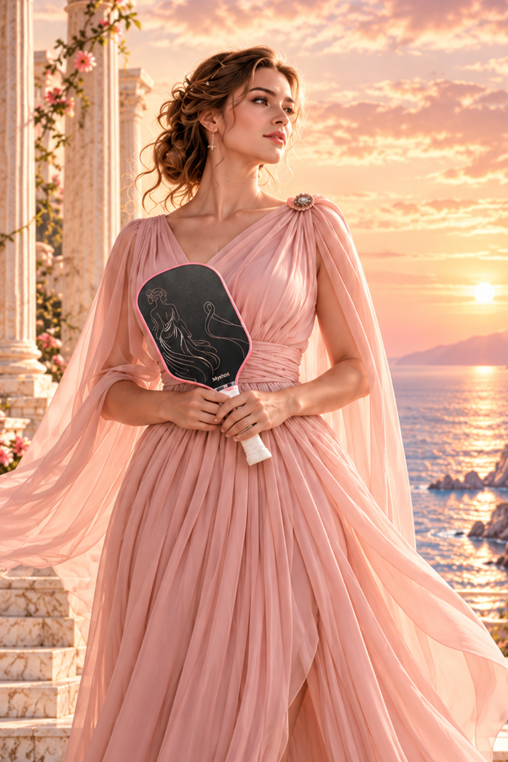 Standing model holding the Aphrodite paddle properly by the handle
