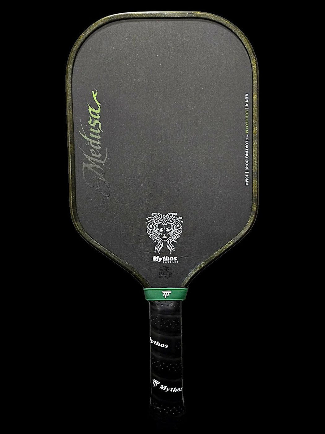 Golden Medusa paddle, front face with gold shimmer edge